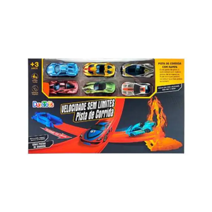 Brinquedo Conjunto 6 Carrinhos + Pista de Corrida - Dutetoys - Imagem 1