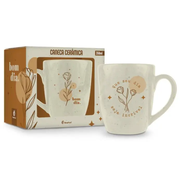 Caneca de Cerâmica Prime Temas 350ml Bom dia - Brasfoot - Imagem 1