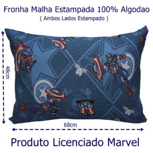 Fronha Infantil de Malha 100% Algodão Marvel Capitão América 48x68cm - Portallar - Imagem 3
