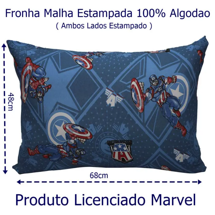 Fronha Infantil de Malha 100% Algodão Marvel Capitão América 48x68cm - Portallar - Imagem 3