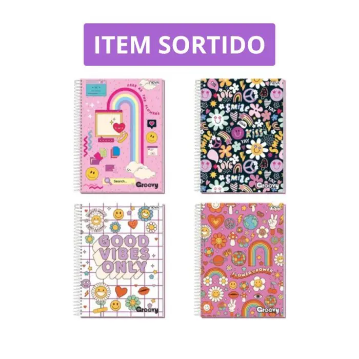 Caderno Espiral Universitário 1 Matéria 80 Folhas Groovy - Nova Cadernos - Imagem 2