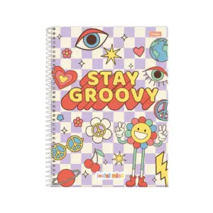 Caderno Espiral Universitário 1 Matéria 80 Folhas Groovy - Nova Cadernos
