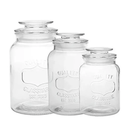 Conjunto de 3 Portes de Vidro Vítreo com Tampa 1,6L/1,3L/1L