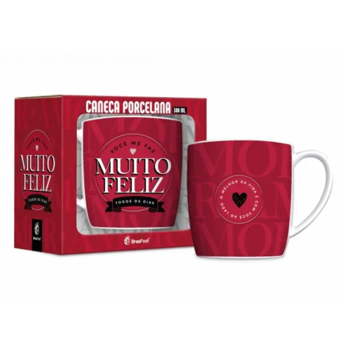 Caneca de Porcelana Urban 300ml Você Me Faz Feliz - BrasFoot - Imagem 1