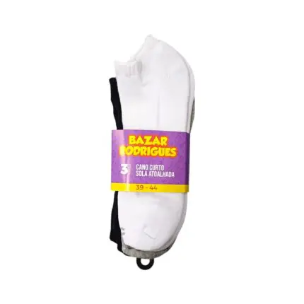 Kit com 3 Pares de Meia Cano Curto com Sola Atoalhada Unissex 39-44 - Bazar Rodrigues