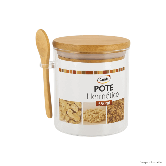 Pote Hermético de Vidro Borossilicato com Tampa e Colher de Bambu 550ml - Casíta - Imagem 1