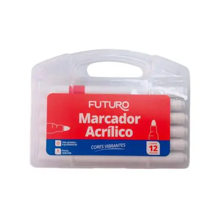 Marcador Acrílico Cores Vibrantes Profissional com 12 Unidades - Futuro