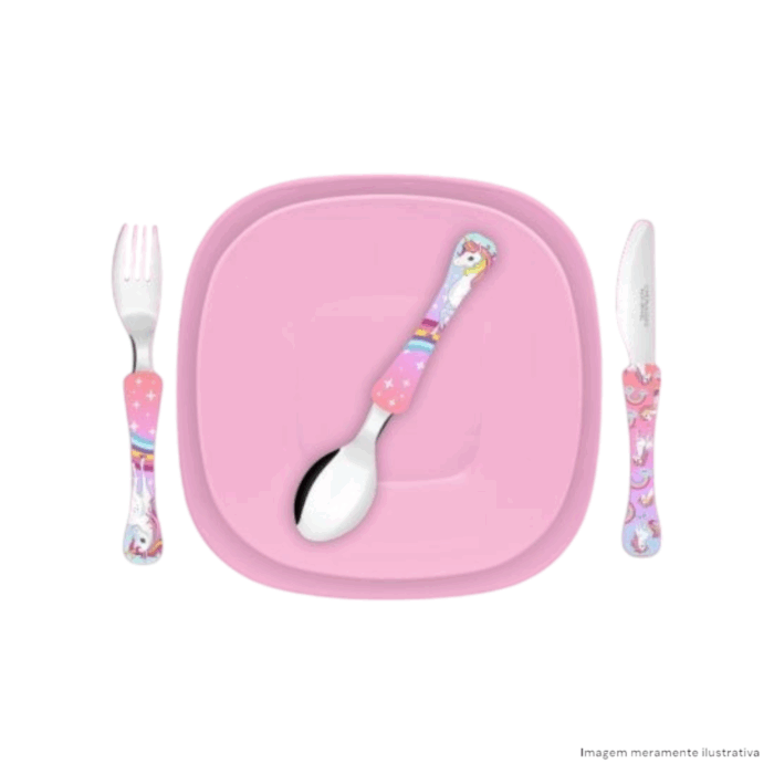 Kit Prato com Talheres Kids Trend 5 Peças Unicórnio - Simonaggio - Imagem 1