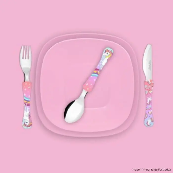 Kit Prato com Talheres Kids Trend 5 Peças Unicórnio - Simonaggio - Imagem 2