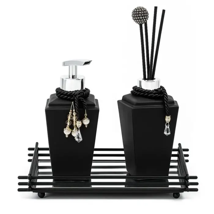 Kit Lavabo com Difusor e Porta Sabonete Líquido + Bandeja de Vidro Luxo - Imagem 1