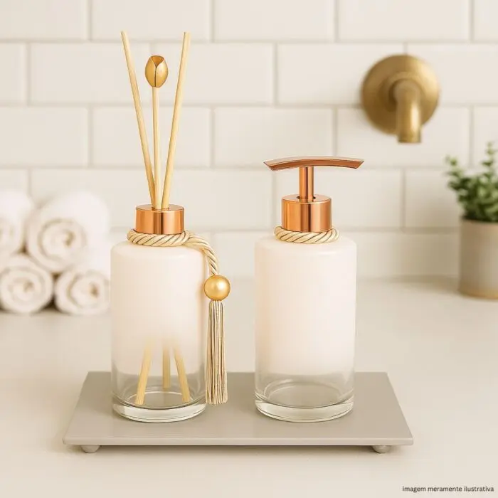 Kit Lavabo com Difusor e Porta Sabonete Líquido + Bandeja de Vidro Luxo - Imagem 3