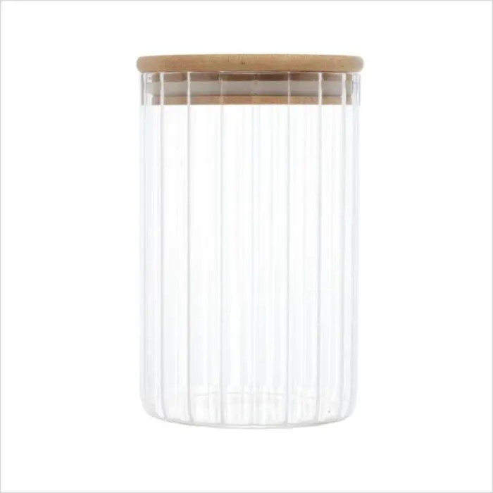 Pote Mantimento Canelado com Tampa Bambu  Borossilicato 800ml-123Útil - Imagem 1