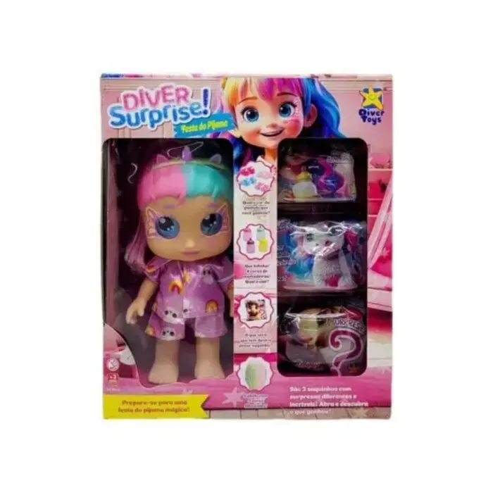 Boneca com Acessórios Surpresa Festa do Pijama Diver Surprise - Diver Toys - Imagem 1