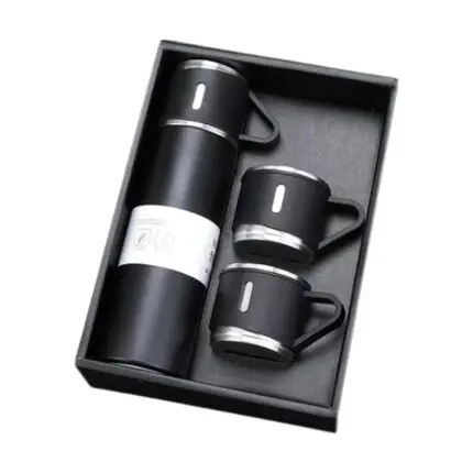 Conjunto com Garrafa Térmica de Aço Inox 420ml e 3 Xícaras Sortido - Amigold