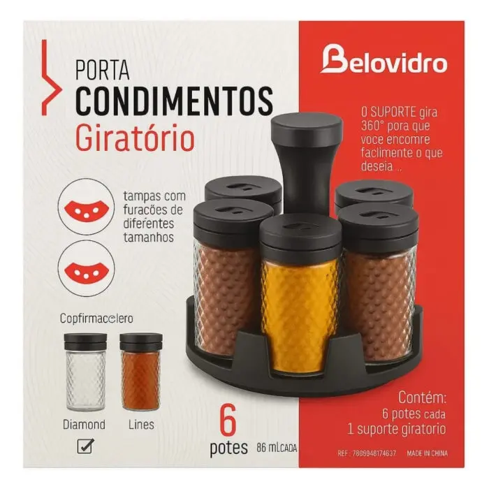 Porta Condimento / Tempero Giratório com 6 Portes Padrão Diamond - Belovidro - Imagem 4