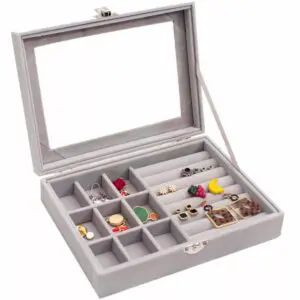 Porta Jóia / Caixa Organizadora em MDF com Camursa 20x15x4,7cm - Imagem 3