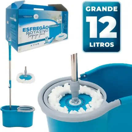 Mop Giratório com Balde de 12L e Refil de Microfibra - Facilite.ud Limpeza