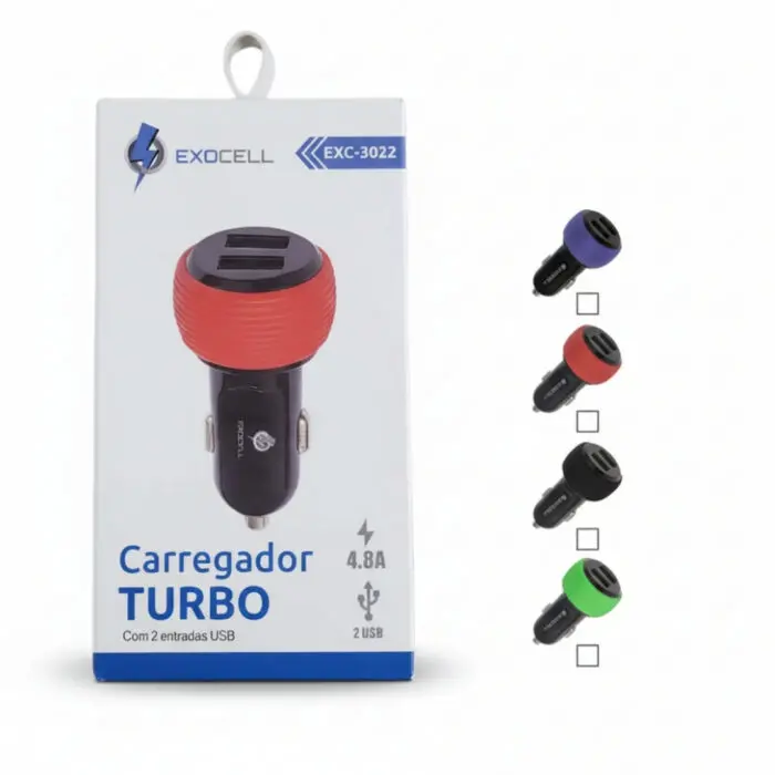 Carregador Veicular Turbo com 2 Entradas USB 4.8A EXC-3022 - EXOCELL - Imagem 1