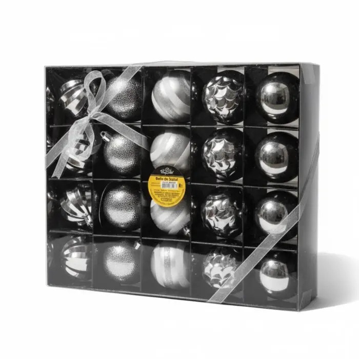 Kit com 20 Bolas de 6cm Sortidas Prateadas Decoração Natal - Wincy - Imagem 1