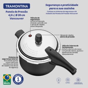 Panela de Pressão em Alumínio com Revestimento Interno e Externo Antiaderente Starflon Max 20cm 4,5L Vancouver - Tramontina - Imagem 5