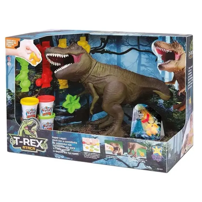 Brinquedo Dinossauro com Massinha de Modelar e Acessórios TRex Ataca - Divertoys - Imagem 1