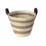 Cesto de Fibra Natural bicolor com Alça de Couro