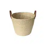 Cesto de Fibra Natural com Alça de Couro Mocca - Tuut