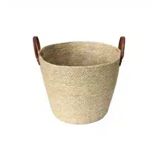 Cesto de Fibra Natural com Alça de Couro Mocca - Tuut