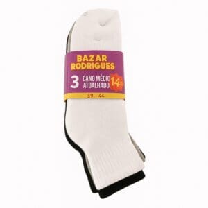 Kit com 3 Pares de Meia Cano Médio Atoalhado - Bazar Rodrigues