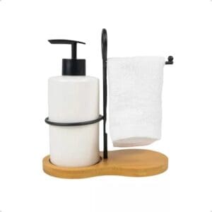 Saboneteira de Cerâmica com Suporte de Bambu Jasmim - Tuut
