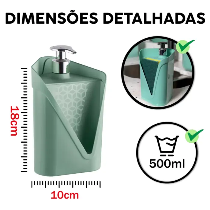 Dispenser Porta Detergente e Esponja de Plástico 500ml Click - Uz - Imagem 2