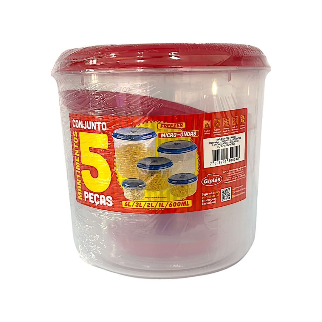 PRODUTOS - 2024-12-26T111955.827 Conjunto Mantimentos 5pçs Redondo 6L/3L/2L/1L/600ML - Giplás - Imagem 1