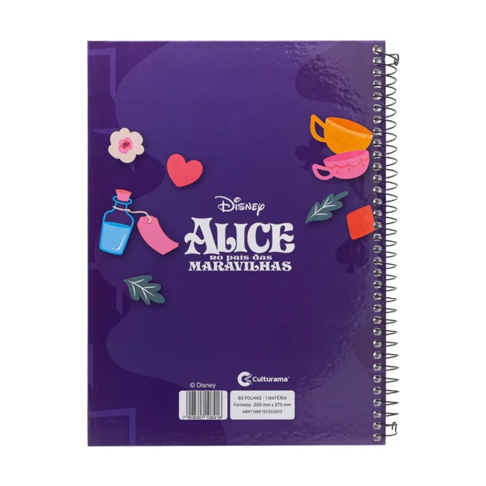 Caderno Universitário Light Alice no País das Maravilhas 1 Matéria C/ 80 Folhas - Culturama - Imagem 2