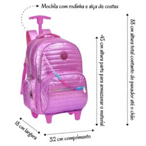 Mochila Juvenil Feminina com Carrinho Matelasse em Poliéster - Yepp - Imagem 3