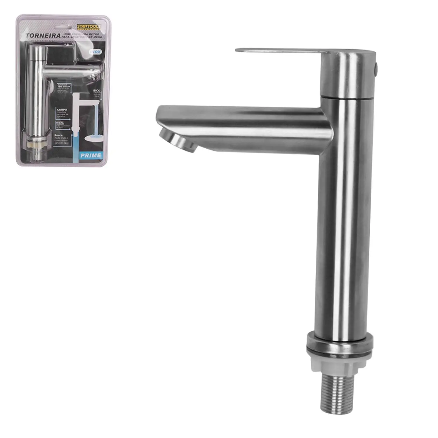 5fc292f00c3f04a44eae5c4b06becd04 Torneira Inox Escovada Retro Para Lavatório De Mesa Startools AR0787 - Imagem 1