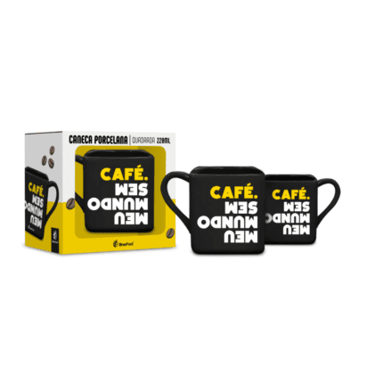 Caneca de Porcelana Quadrada Temas 220ml Meu Mundo Sem Café - Barsfoot