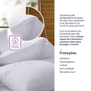Capa Protetora para Travesseiro com Ziper 100% Poliéster 50x70cm com 1 Peça - Edromania - Imagem 3