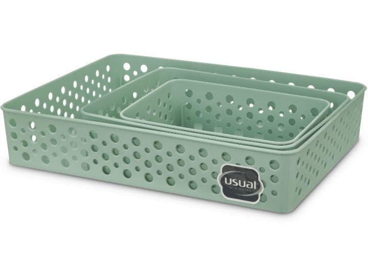 usualutilidades-631-KIT-3-CESTOS-VERDE Kit 3 Cestos Organizadores P/M/G - Usual Utilidades - Imagem 1
