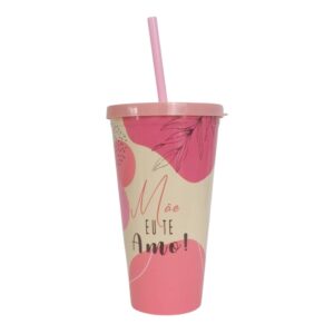 Copo de Plástico com Canudo Dia das Mães 600ml Sortido - Interponte