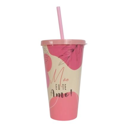 Copo de Plástico com Canudo Dia das Mães 600ml Sortido - Interponte