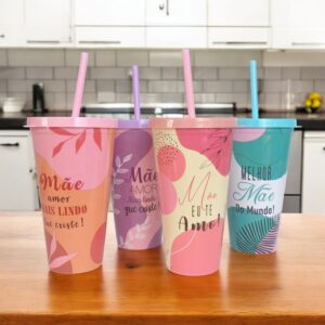 Copo de Plástico com Canudo Dia das Mães 600ml Sortido - Interponte - Imagem 2