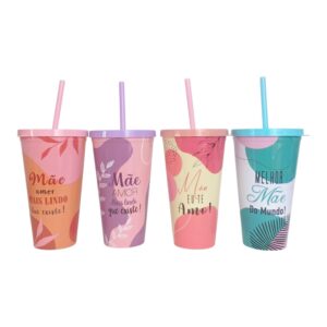 Copo de Plástico com Canudo Dia das Mães 600ml Sortido - Interponte - Imagem 3
