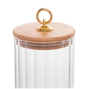 Pote Hermético de Vidro Borossilicato Canelado com Tampa de Bambu - Casíta - Imagem 3