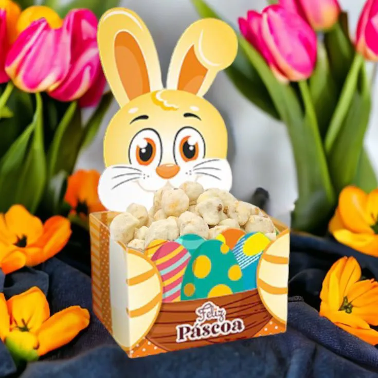 Cesta de Páscoa Pequena 9x7x17,5cm Papel Cartão Coelho Sentado - JR Embahlagem - Imagem 2