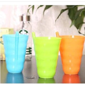 Kit de Copo de Plástico com Canudo 4 Unidades 10x8cm - Rio Tijucas - Imagem 2