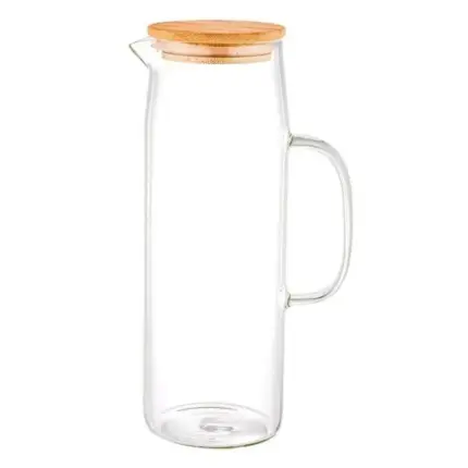 Jarra de Vidro Borosilicato de 1,5 Litros Com Tampa de Bambu