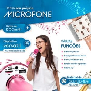 Microfone Infantil Com Caixa de Som, Bluetooth, Efeito Vocal Recarregável WS-858 HandHeld KTV - Imagem 2