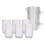 Conjunto de 7 Peças com 1 Jarra e 6 Copos de Vidro Canelado - Madô