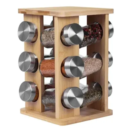 Conjunto de Porta Condimento com Suporte de Bambu Giratório 12 Potes CRS-2310 - Caerus Home