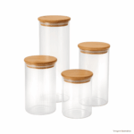 Pote para Mantimento Hermético de Vidro Borossilicato Canelado com Tampa de Bambu - Tuut